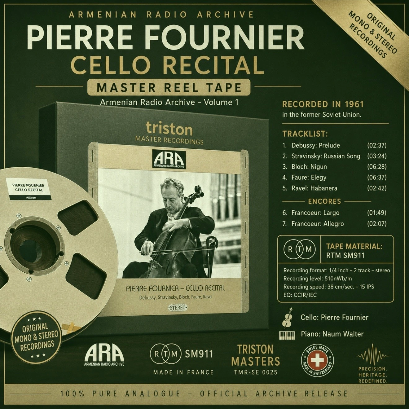 Pierre Fournier — Cello Recital: Armenian Radio Archive master reel tape promotional poster